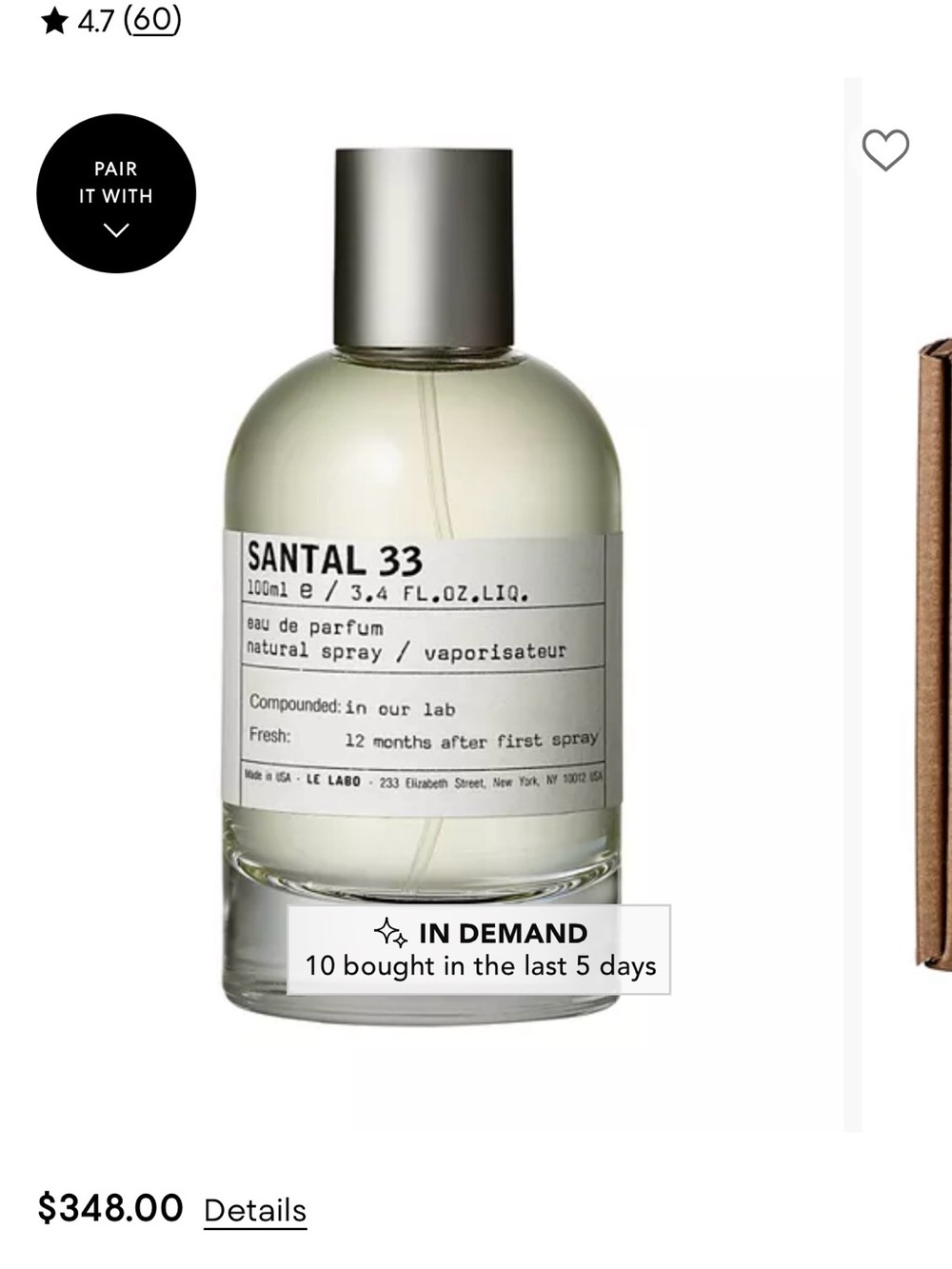 Le Labo Santal 33 Eau de Parfum 3.4 oz / 100 mL NIB Authentic